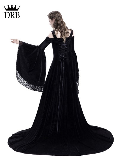 Rose Blooming Black Off-the-Shoulder Renaissance Gothic Medieval Dress -  DarkinCloset.com