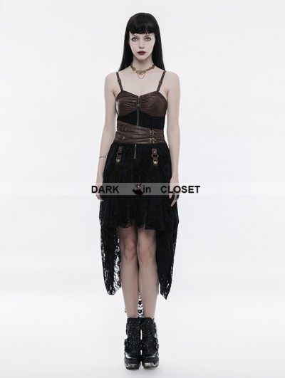 Punk Rave Black and Coffee Lace High-Low Steampunk Dress