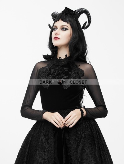 Eva Lady Black Gothic Vintage Velvet Rose Shirt for Women
