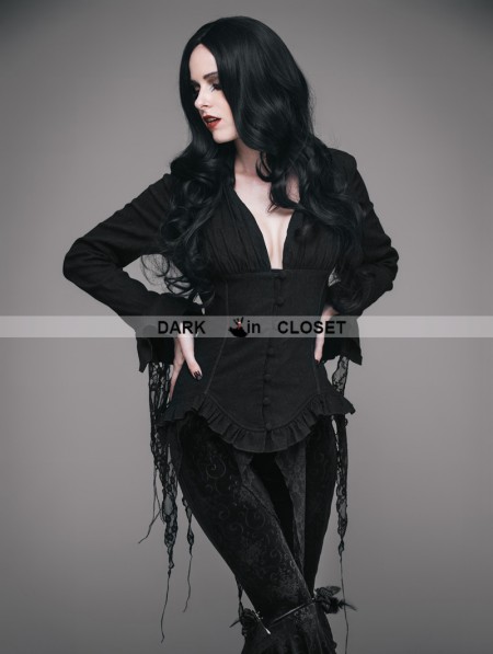 Eva Lady Black Gothic Sexy Deep V-Neck Lace Blouse for Women ...