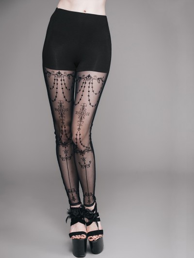 Eva Lady Black Vintage Pattern Gothic Leggings for Women