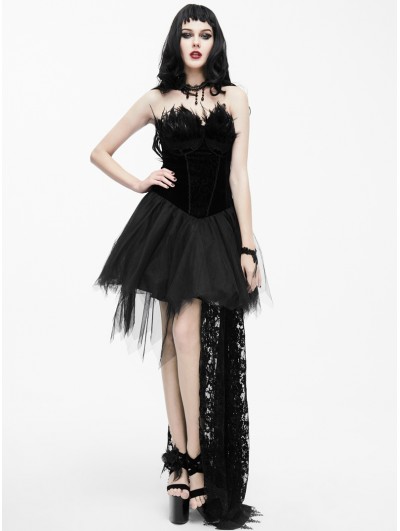 Eva Lady Black Gothic Feather Lace Short Dress