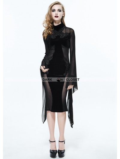 Eva Lady Black Gothic Long Trumpet Sleeves Sexy Velvet Dress -  DarkinCloset.com