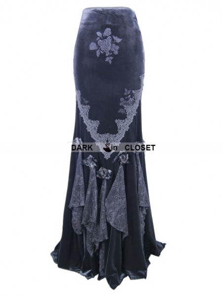 Eva Lady Romantic Gothic Flower Fishtail Skirt - DarkinCloset.com