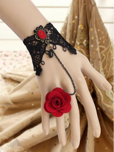 Handmade Lace Flower Gothic Bracelet Ring Jewelry