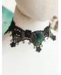 Handmade Black Lace Green Flower Gothic Necklace