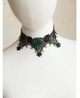 Handmade Black Lace Green Flower Gothic Necklace