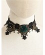 Handmade Black Lace Green Flower Gothic Necklace