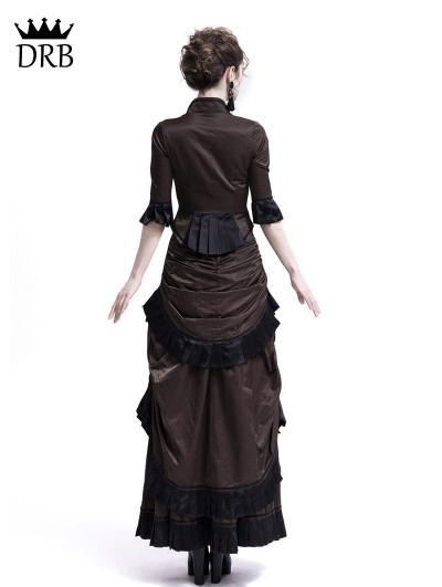 Rose Blooming Brown Victorian Bustle Dress - DarkinCloset.com