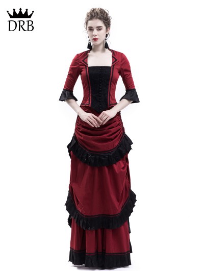 Rose Blooming Red Victorian Bustle Dress