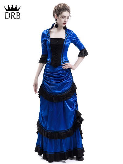 Rose Blooming Blue Victorian Bustle Dress