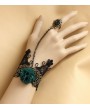 Handmade Black Lace Green Flower Gothic Bracelet Ring Jewelry