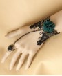 Handmade Black Lace Green Flower Gothic Bracelet Ring Jewelry