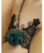Handmade Black Lace Green Flower Gothic Bracelet Ring Jewelry