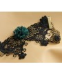 Handmade Black Lace Green Flower Gothic Bracelet Ring Jewelry