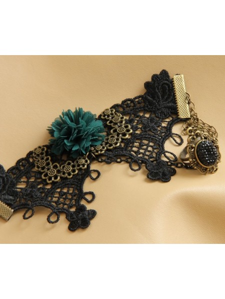 Handmade Black Lace Green Flower Gothic Bracelet Ring Jewelry ...