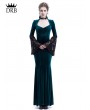 Rose Blooming Blue Velvet Dark Queen Morticia Addams Gothic Victorian Dress