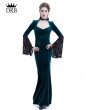 Rose Blooming Blue Velvet Dark Queen Morticia Addams Gothic Victorian Dress