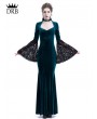 Rose Blooming Blue Velvet Dark Queen Morticia Addams Gothic Victorian Dress