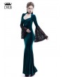 Rose Blooming Blue Velvet Dark Queen Morticia Addams Gothic Victorian Dress