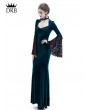 Rose Blooming Blue Velvet Dark Queen Morticia Addams Gothic Victorian Dress