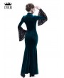 Rose Blooming Blue Velvet Dark Queen Morticia Addams Gothic Victorian Dress