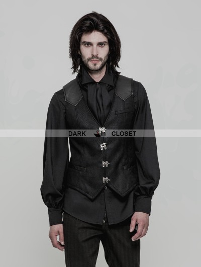 Punk Rave Black Vintage Gothic Buckles Waistcoat for Men