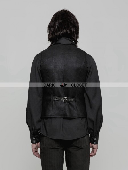 Punk Rave Black Vintage Gothic Buckles Waistcoat for Men - DarkinCloset.com