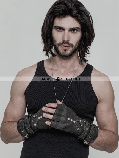 Punk Rave Grey Steampunk Gloves for Men