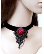 Handmade Black Gothic Necklace with Red Flower