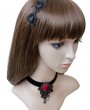 Handmade Black Gothic Necklace with Red Flower
