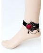 Handmade Black Gothic Ankle Bracelet with Red Flower