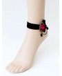Handmade Black Gothic Ankle Bracelet with Red Flower