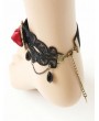 Handmade Black Gothic Ankle Bracelet with Red Flower