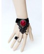 Handmade Black Gothic Bracelet Ring Jewelry with Red Flower