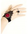 Handmade Black Gothic Bracelet Ring Jewelry with Red Flower