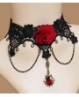 Handmade Black Lace Red Flower Gothic Necklace