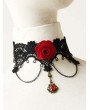 Handmade Black Lace Red Flower Gothic Necklace