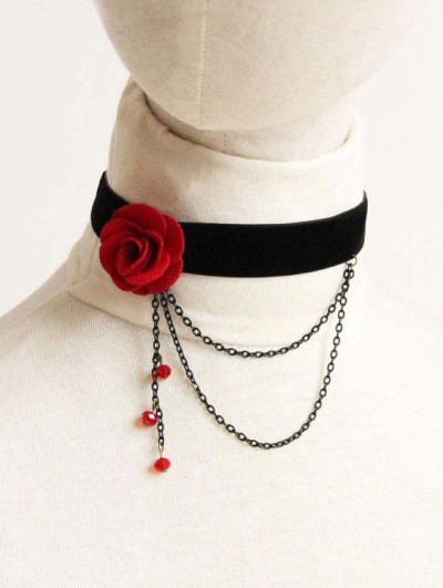 Handmade Red Flower Chain Gothic Vampire Necklace