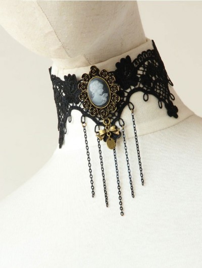 Handmade Black Lace Chain Gothic Victorian Necklace