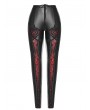 Punk Rave Black and Red Gothic PU Love Floral Leggings for Women