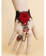 Handmade Black Lace Red Flower Pendant Gothic Bracelet Ring Jewelry