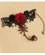 Handmade Black Lace Red Flower Pendant Gothic Bracelet Ring Jewelry