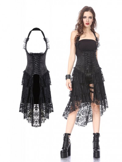 Dark in Love Black Halter Gothic Lace Corset Dress