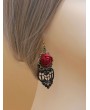 Handmade Black Lace Red Flower Gothic Earrings