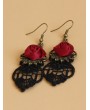 Handmade Black Lace Red Flower Gothic Earrings