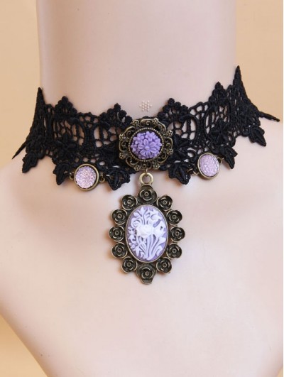 Handmade Black and Purple Gothic Victorian Necklace