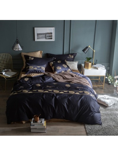 Blue Feather Pattern Comforter Set 