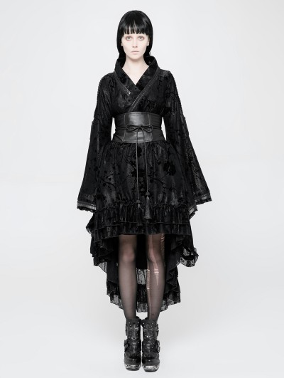 Punk Rave Black Gothic Lolita Flocking Printing Kimono Dress