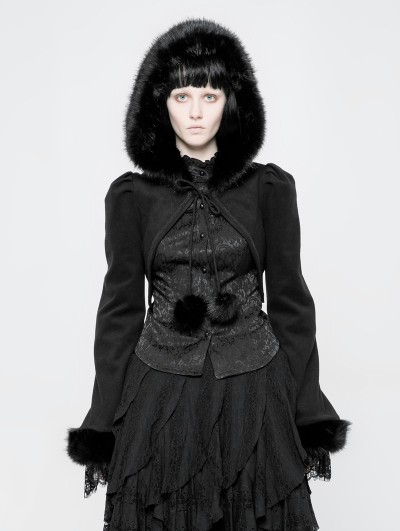 Punk Rave Black Gothic Lolita Short Hooded Coat for Women